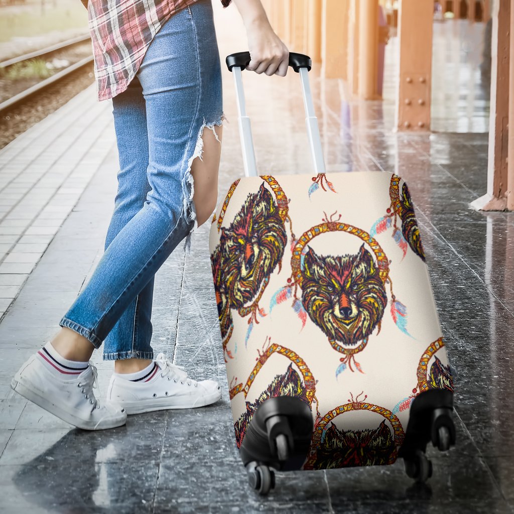 Wolf Tribal Dream Catcher Design Print Luggage Cover Protector