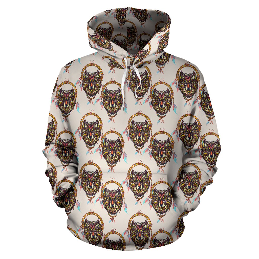 Wolf Tribal Dream Catcher Design Print Pullover Hoodie