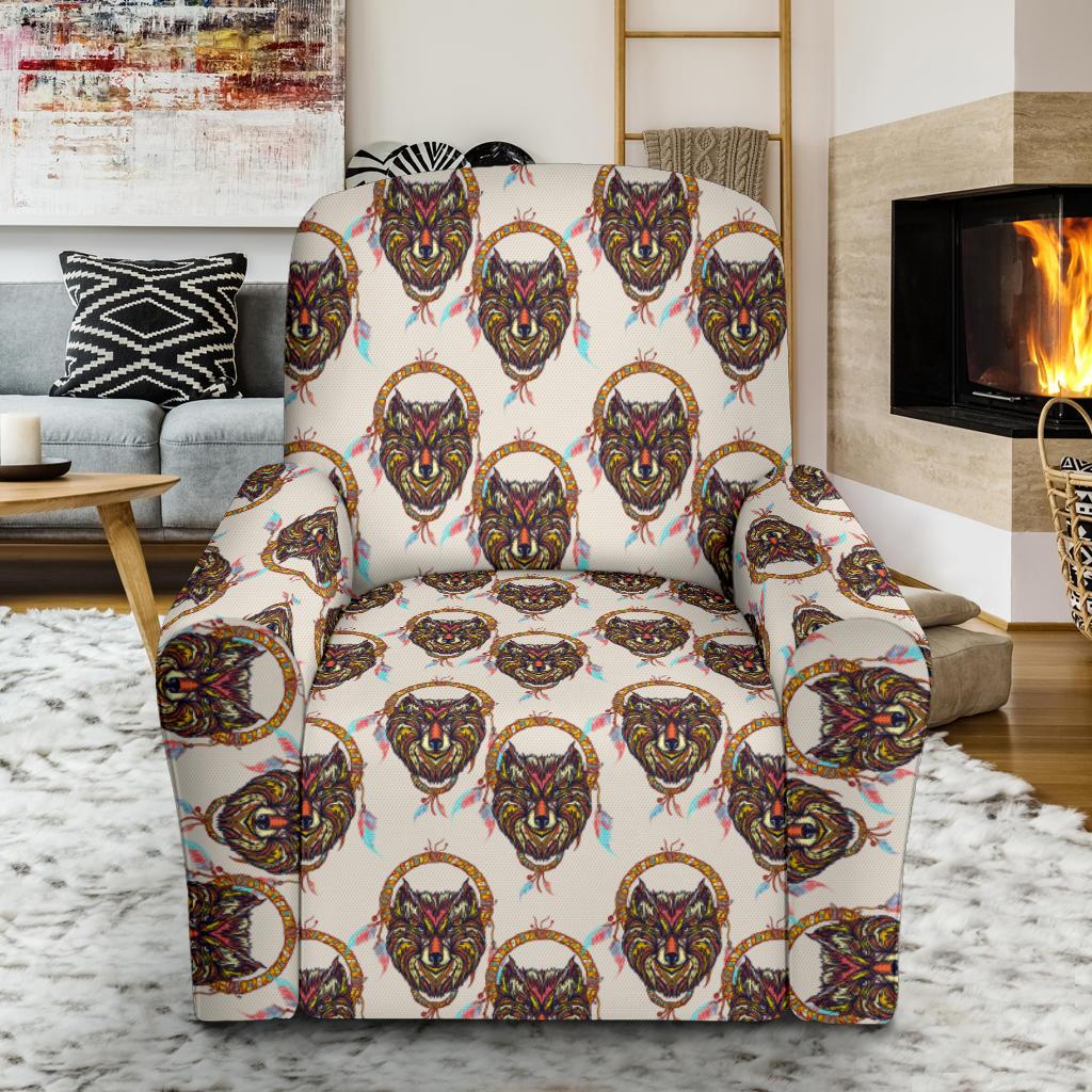 Wolf Tribal Dream Catcher Design Print Single Sofa Slipcover -JTAMIGO.COM
