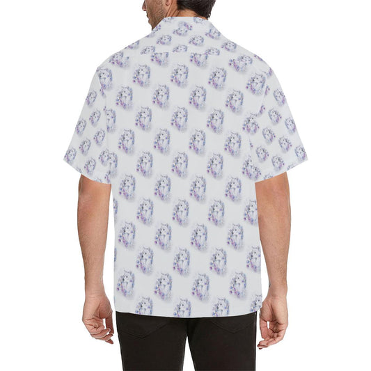 Wolf with Flower Print Design Men Aloha Hawaiian Shirt