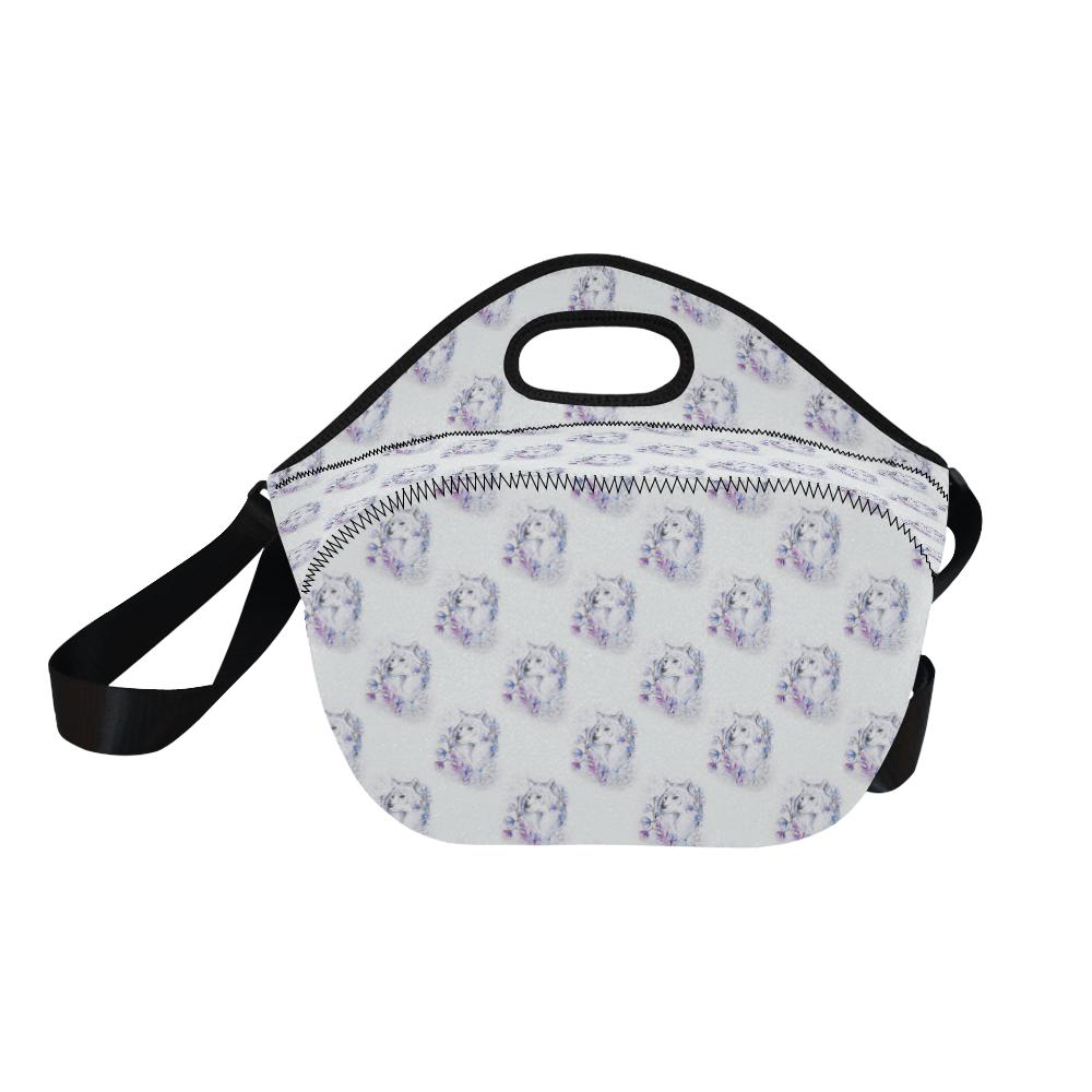 Wolf with Flower Print Design Neoprene Lunch Bag (Model 1669)(Large)-JTAMIGO.COM