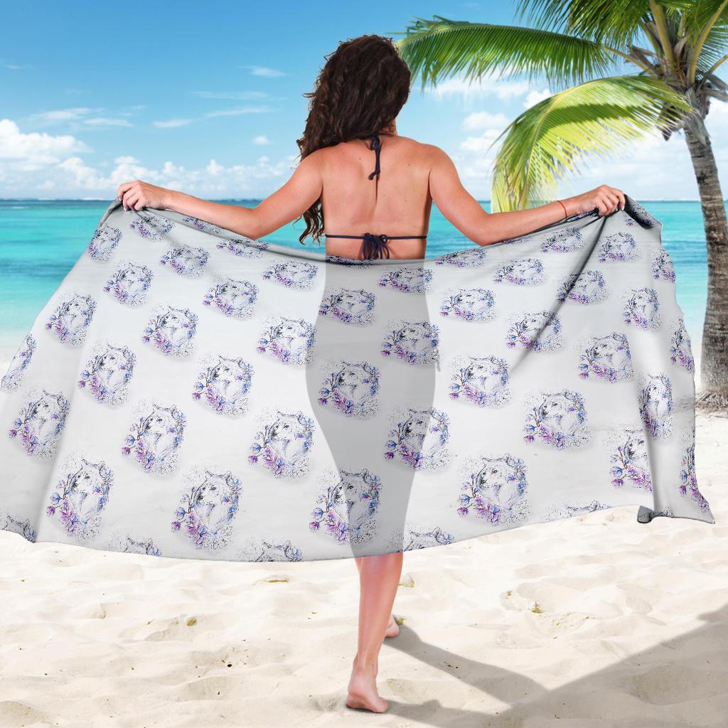 Wolf with Flower Print Design Sarong Pareo Wrap
