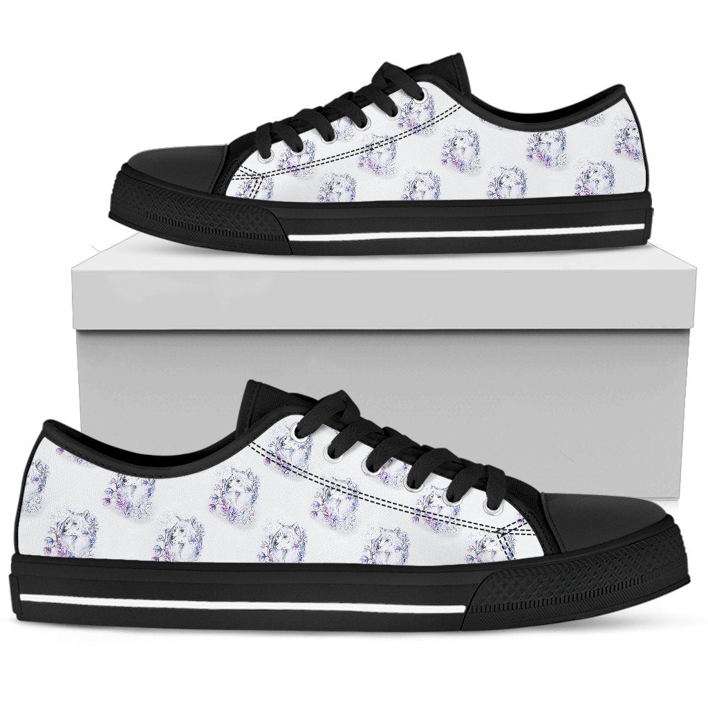 Wolf with Flower Print Design Women Low Top Shoes-JTAMIGO.COM