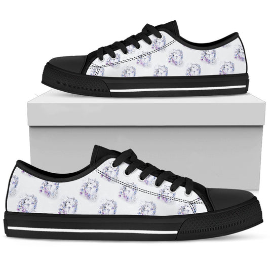 Wolf with Flower Print Design Women Low Top Shoes-JTAMIGO.COM