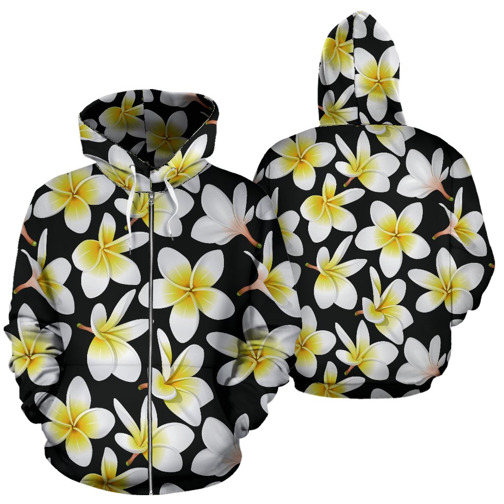 Yellow Plumeria Hawaiian Flowers Zip Up Hoodie