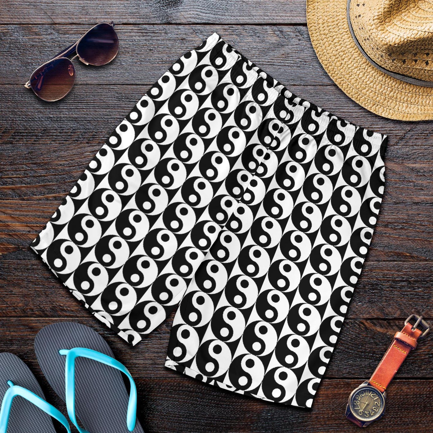 Yin Yang Classic Pattern Design Print Mens Shorts-JTAMIGO.COM