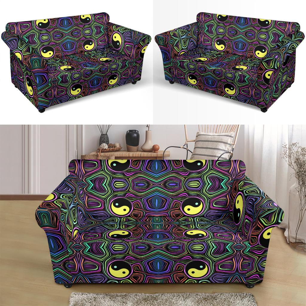 Yin Yang Neon Color Design Print Loveseat Slipcover-JTAMIGO.COM