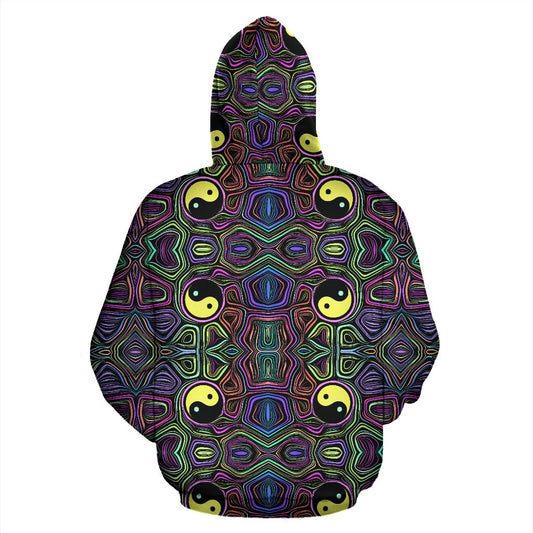 Yin Yang Neon Color Design Print Pullover Hoodie