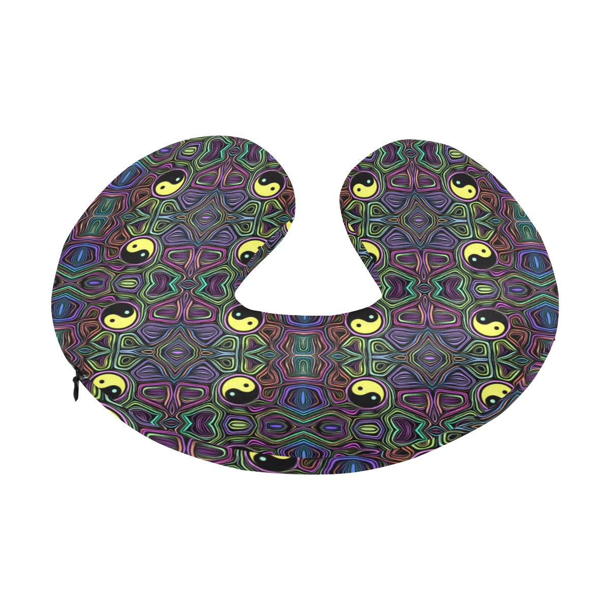 Yin Yang Neon Color Design Print U-Shaped Travel Neck Pillow-JTAMIGO.COM
