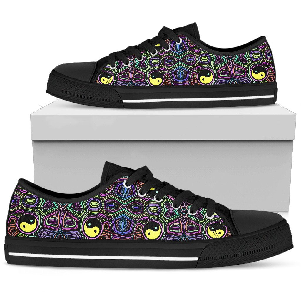 Yin Yang Neon Color Design Print Women Low Top Shoes-JTAMIGO.COM