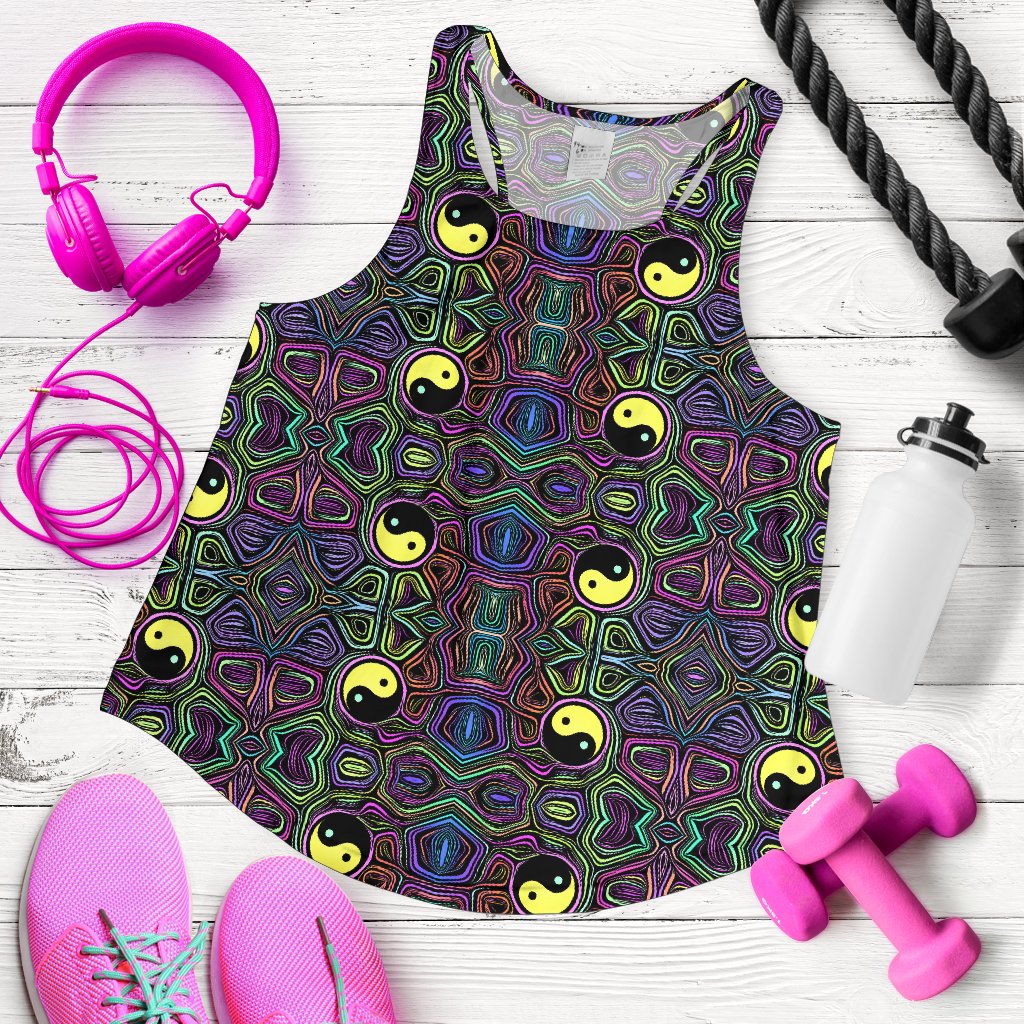 Yin Yang Neon Color Design Print Women Racerback Tank Top