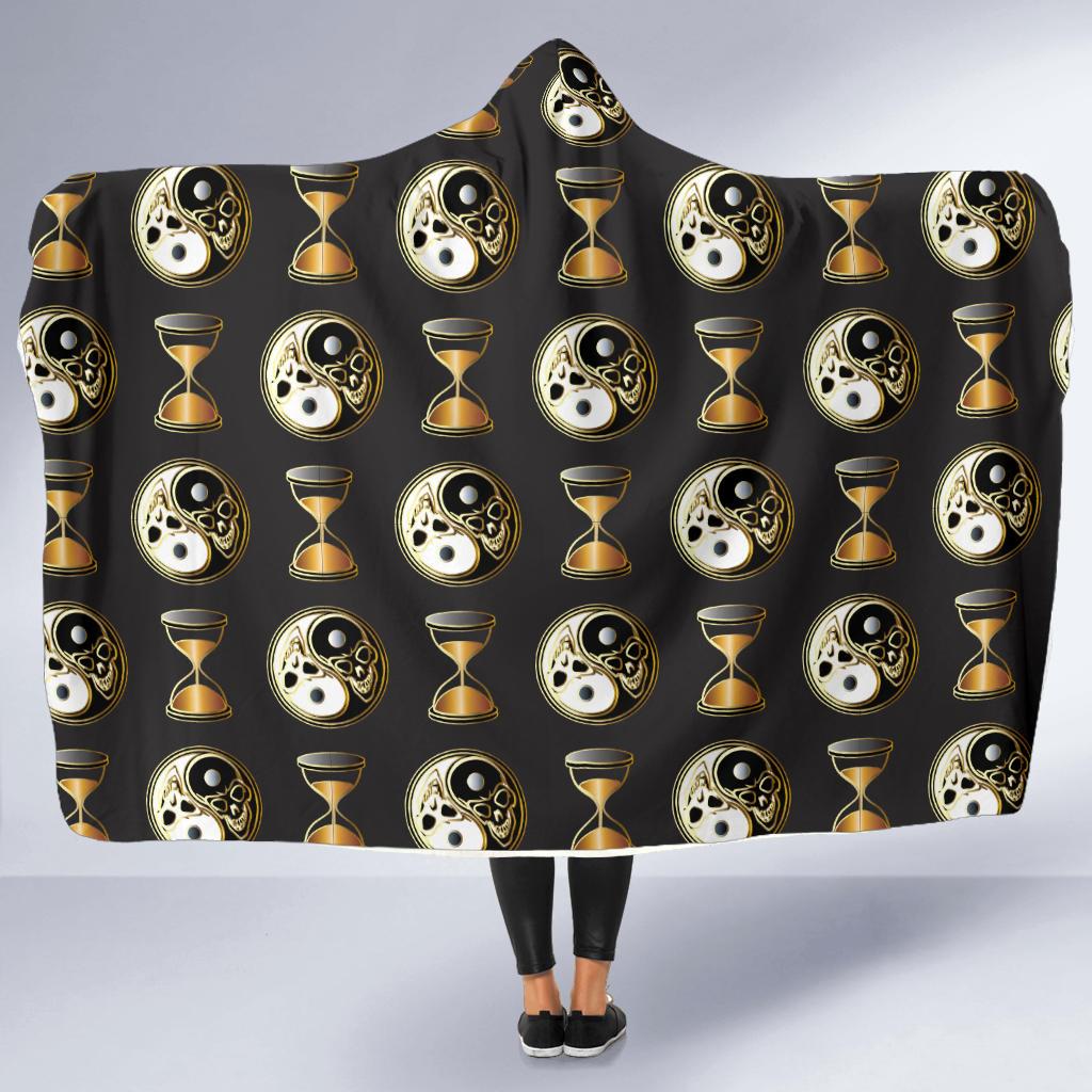 Yin Yang Skull Themed Design Print Hooded Blanket-JTAMIGO.COM