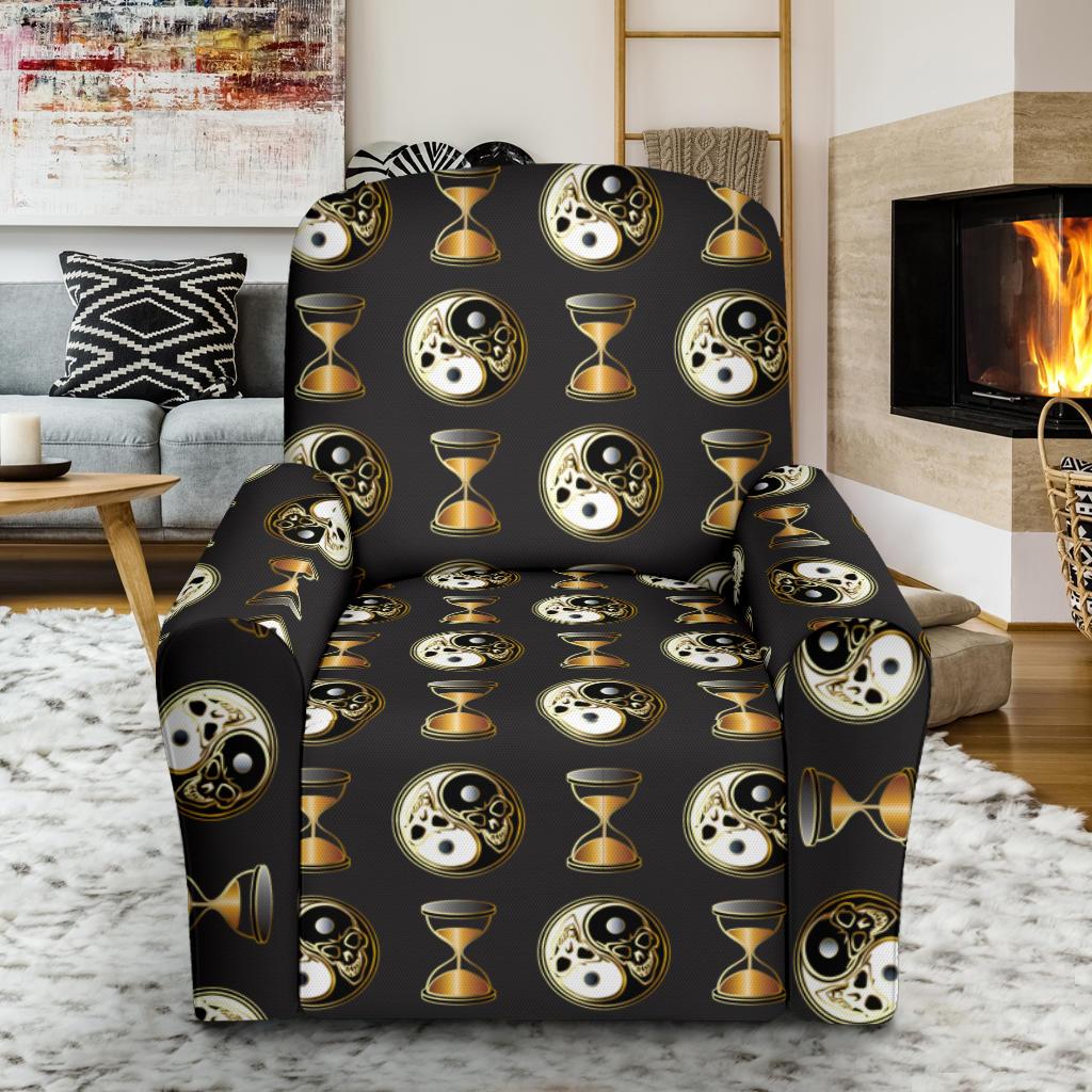 Yin Yang Skull Themed Design Print Single Sofa Slipcover -JTAMIGO.COM