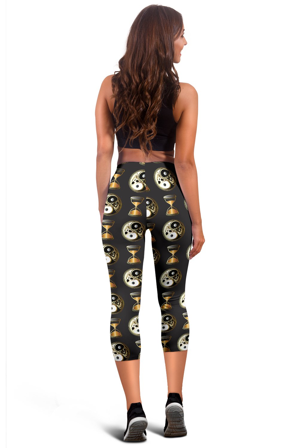 Yin Yang Skull Themed Design Print Women Capris
