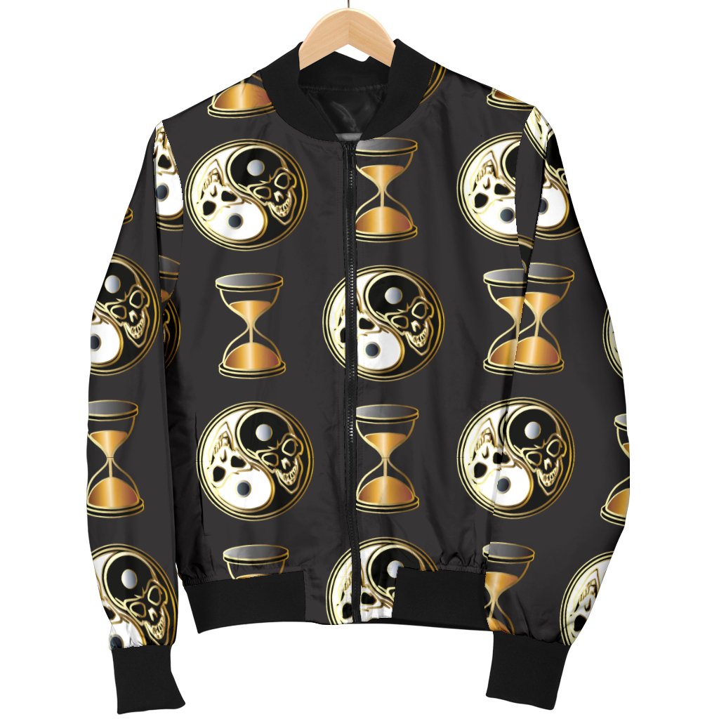 Yin Yang Skull Themed Design Print Women Casual Bomber Jacket