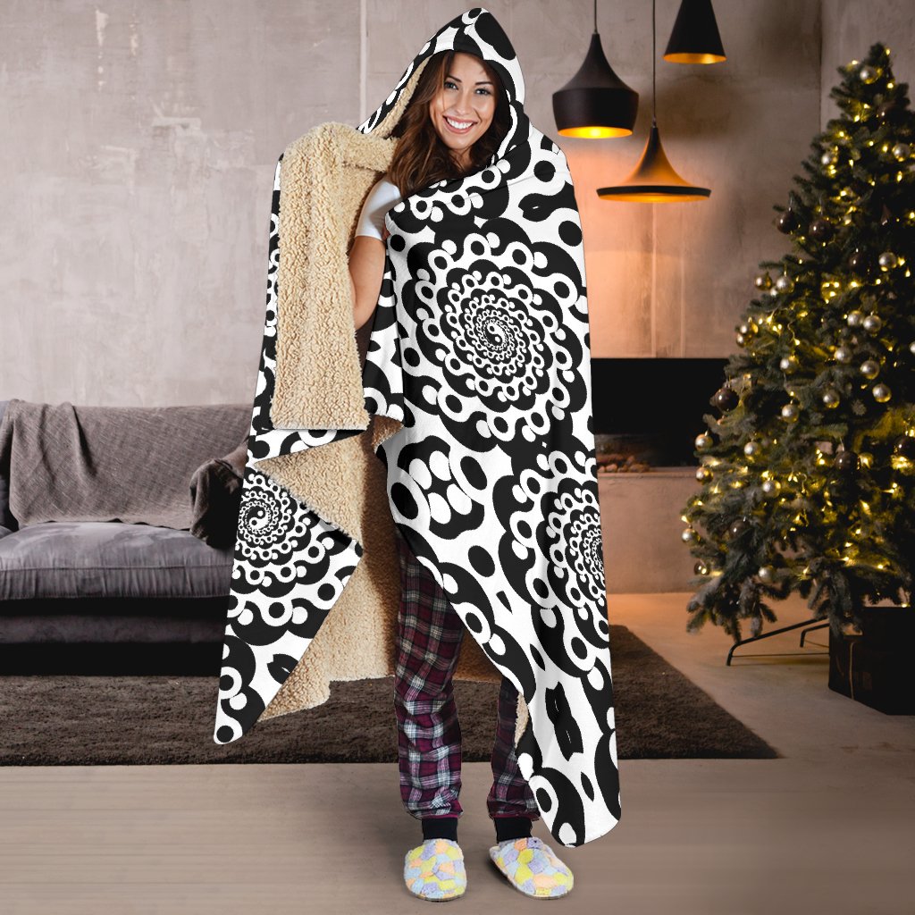 Yin Yang Spiral Design Print Hooded Blanket-JTAMIGO.COM