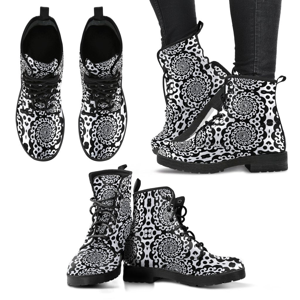 Yin Yang Spiral Design Print Women Leather Boots-JTAMIGO.COM