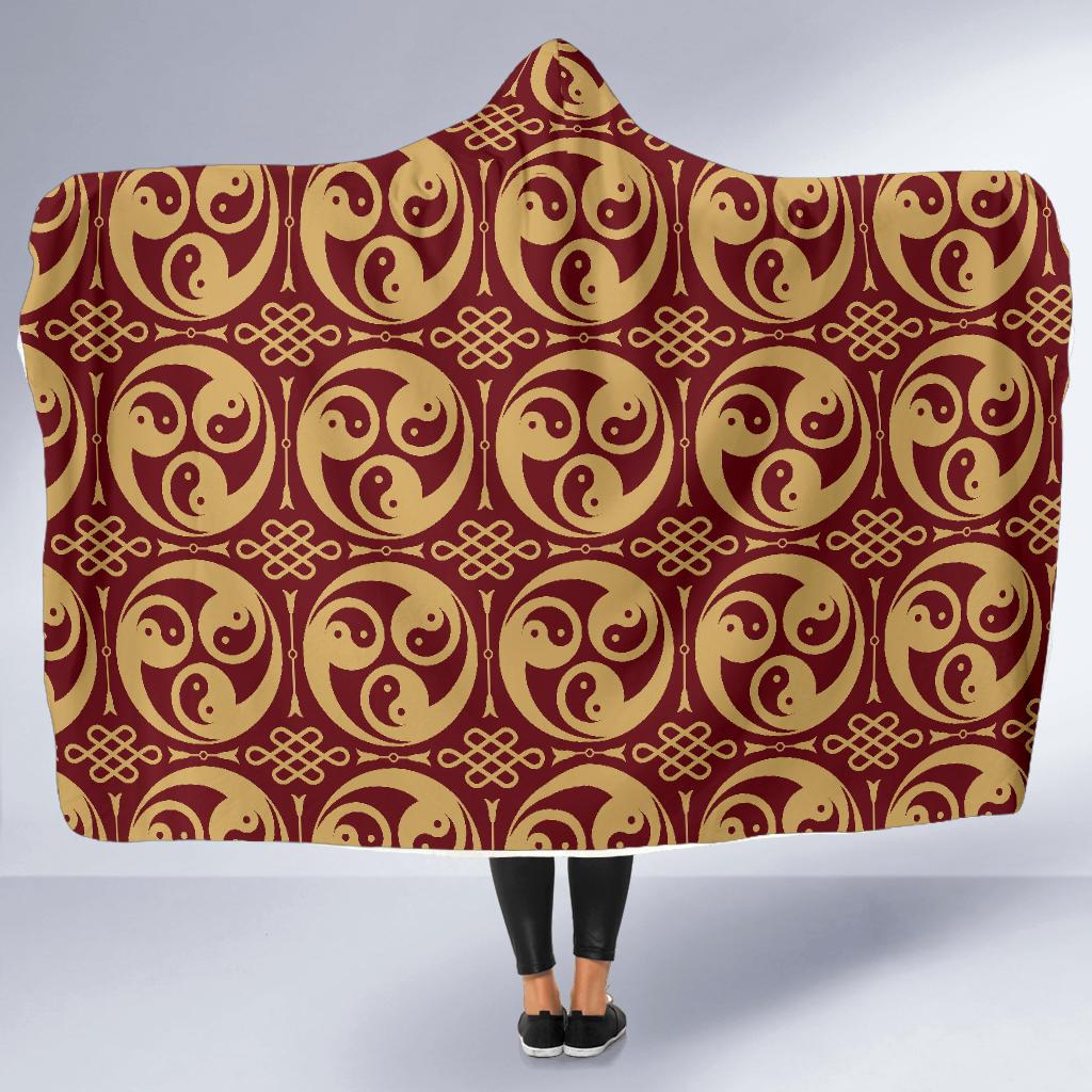 Yin Yang Style Pattern Design Print Hooded Blanket-JTAMIGO.COM