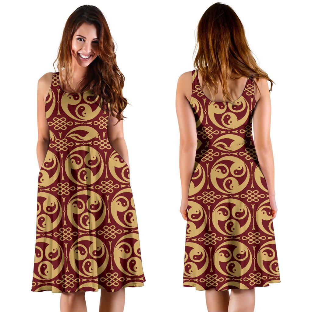 Yin Yang Style Pattern Design Print Sleeveless Dress