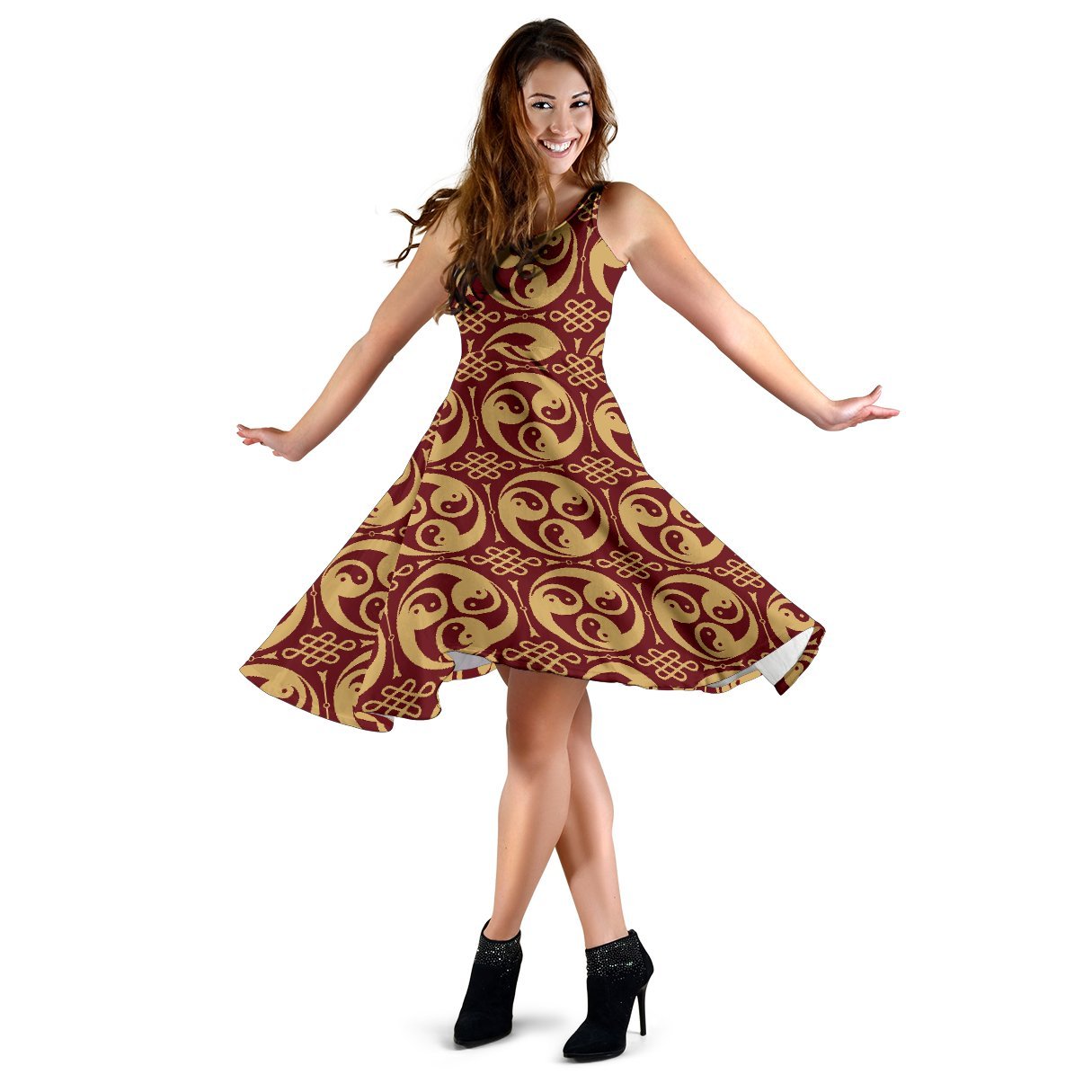 Yin Yang Style Pattern Design Print Sleeveless Dress
