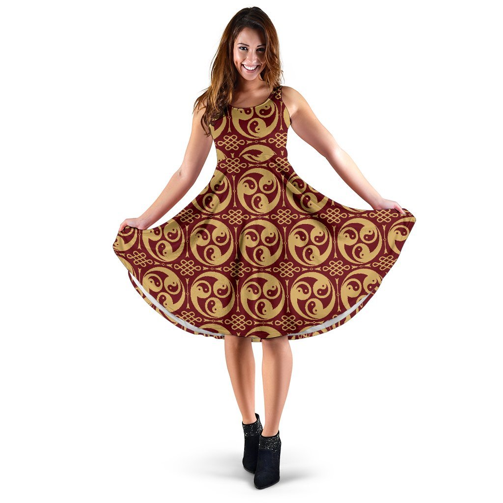 Yin Yang Style Pattern Design Print Sleeveless Dress