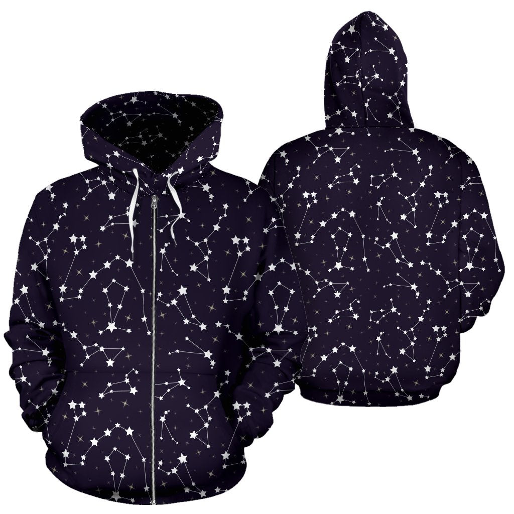 Zodiac Star Pattern Design Print Zip Up Hoodie