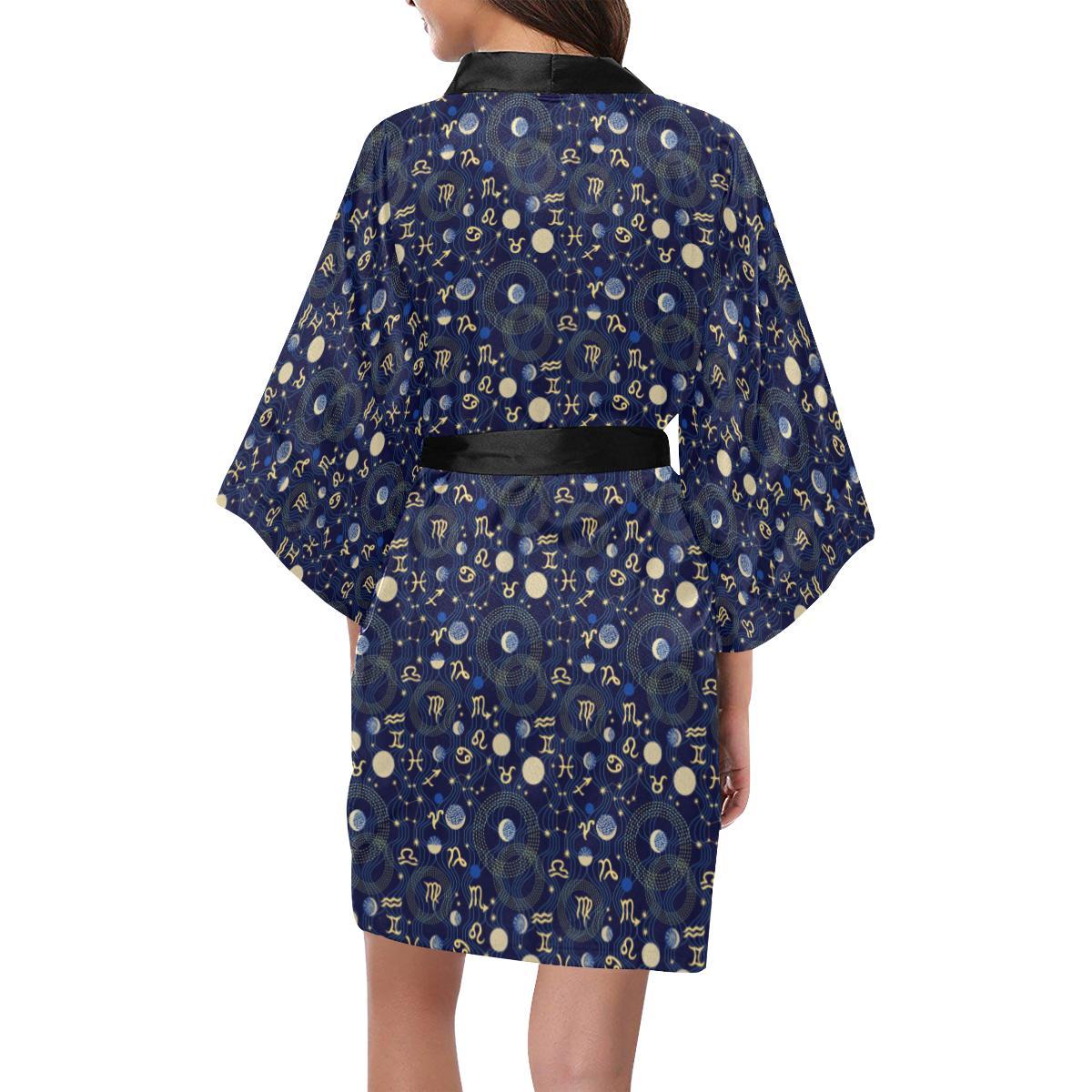 ZodiacThemed Design Print Women Short Kimono Robe