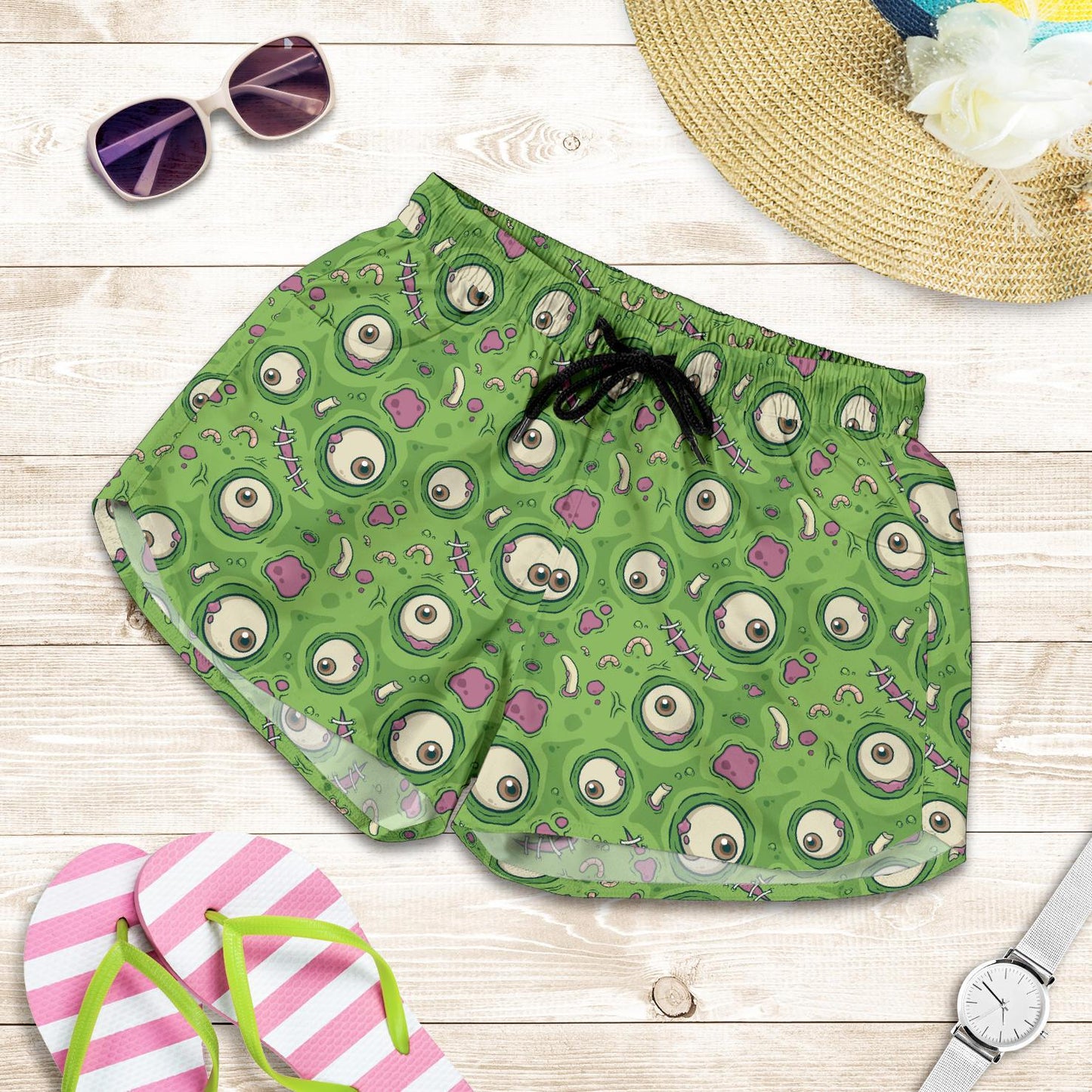 Zombie Eyes Design Pattern Print Women Shorts-JTAMIGO.COM