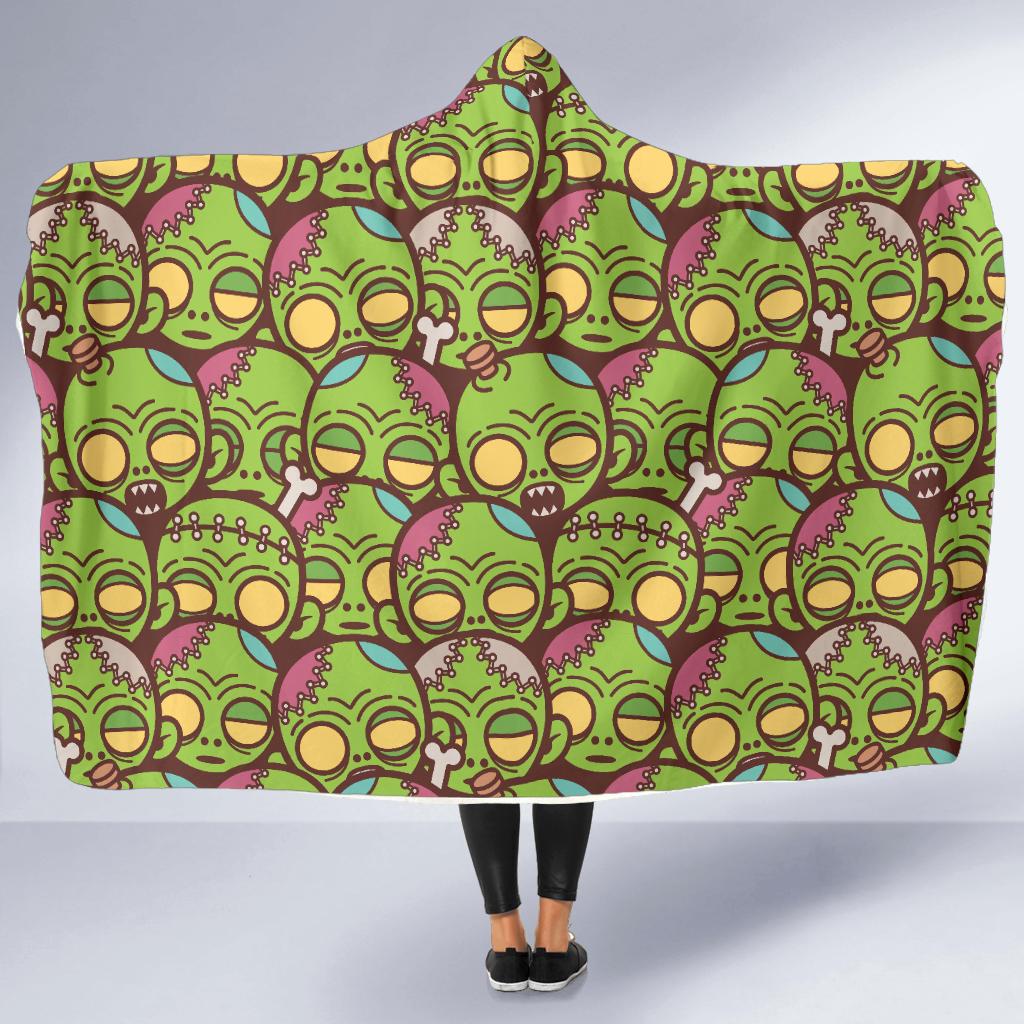 Zombie Head Design Pattern Print Hooded Blanket-JTAMIGO.COM