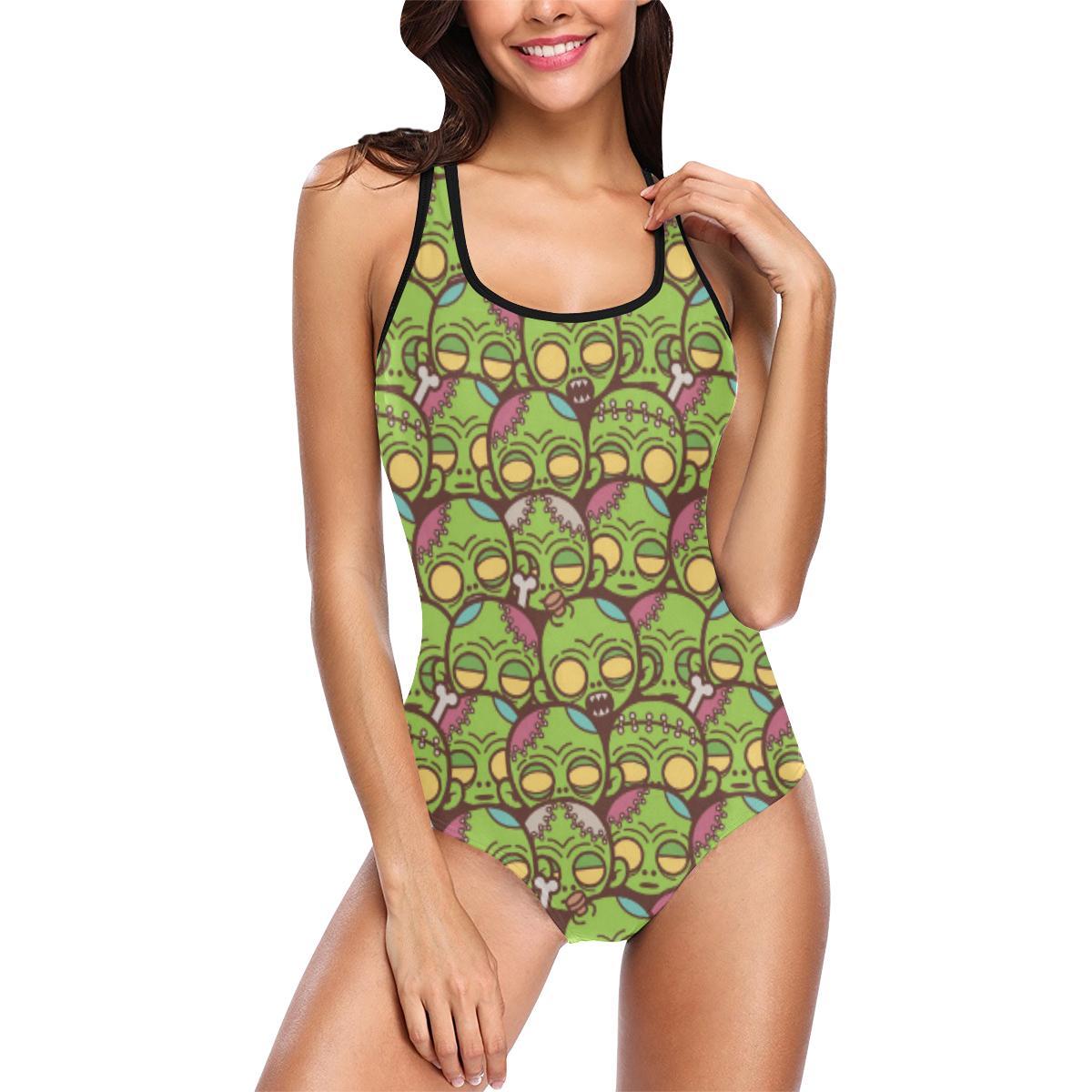 Zombie Head Design Pattern Print One Piece Swimsuit-JTAMIGO.COM