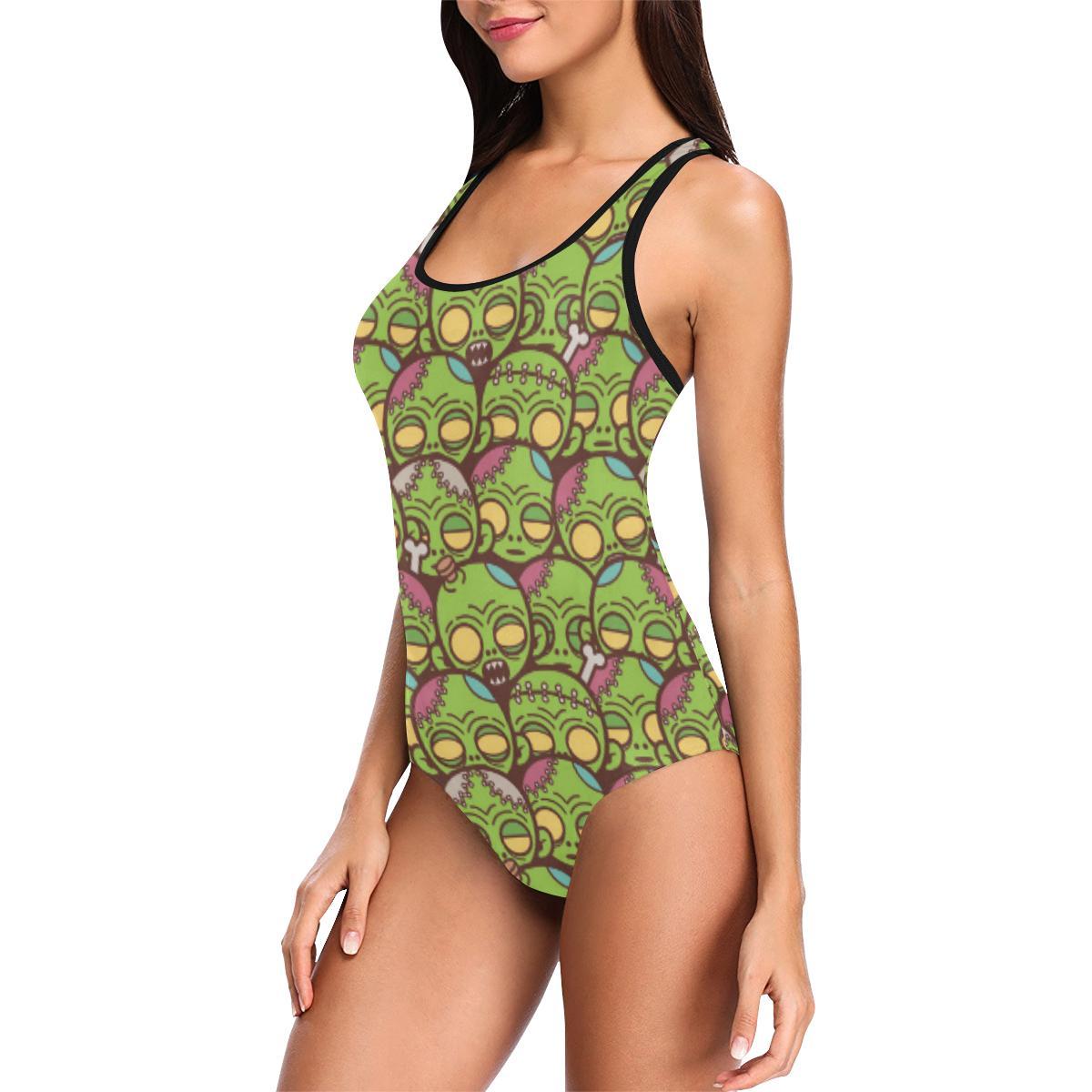 Zombie Head Design Pattern Print One Piece Swimsuit-JTAMIGO.COM