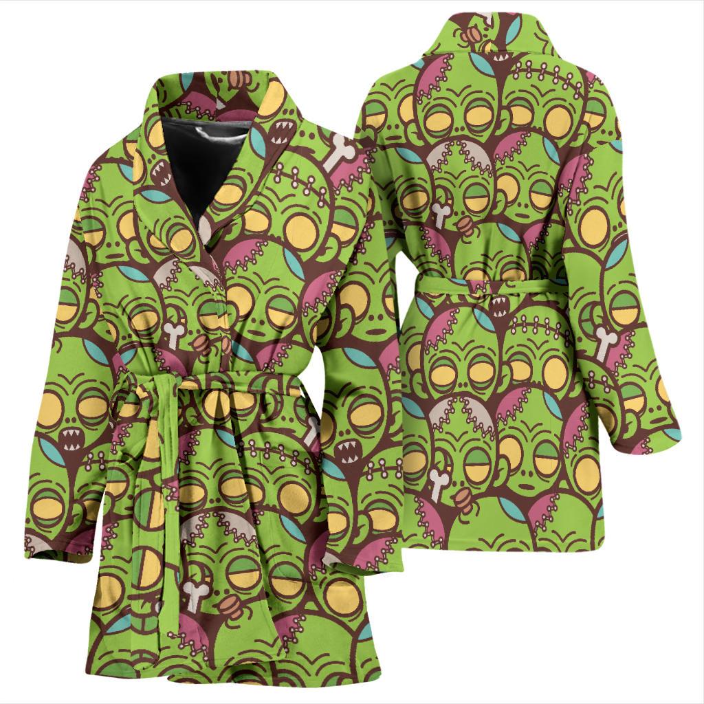 Zombie Head Design Pattern Print Women Bath Robe-JTAMIGO.COM