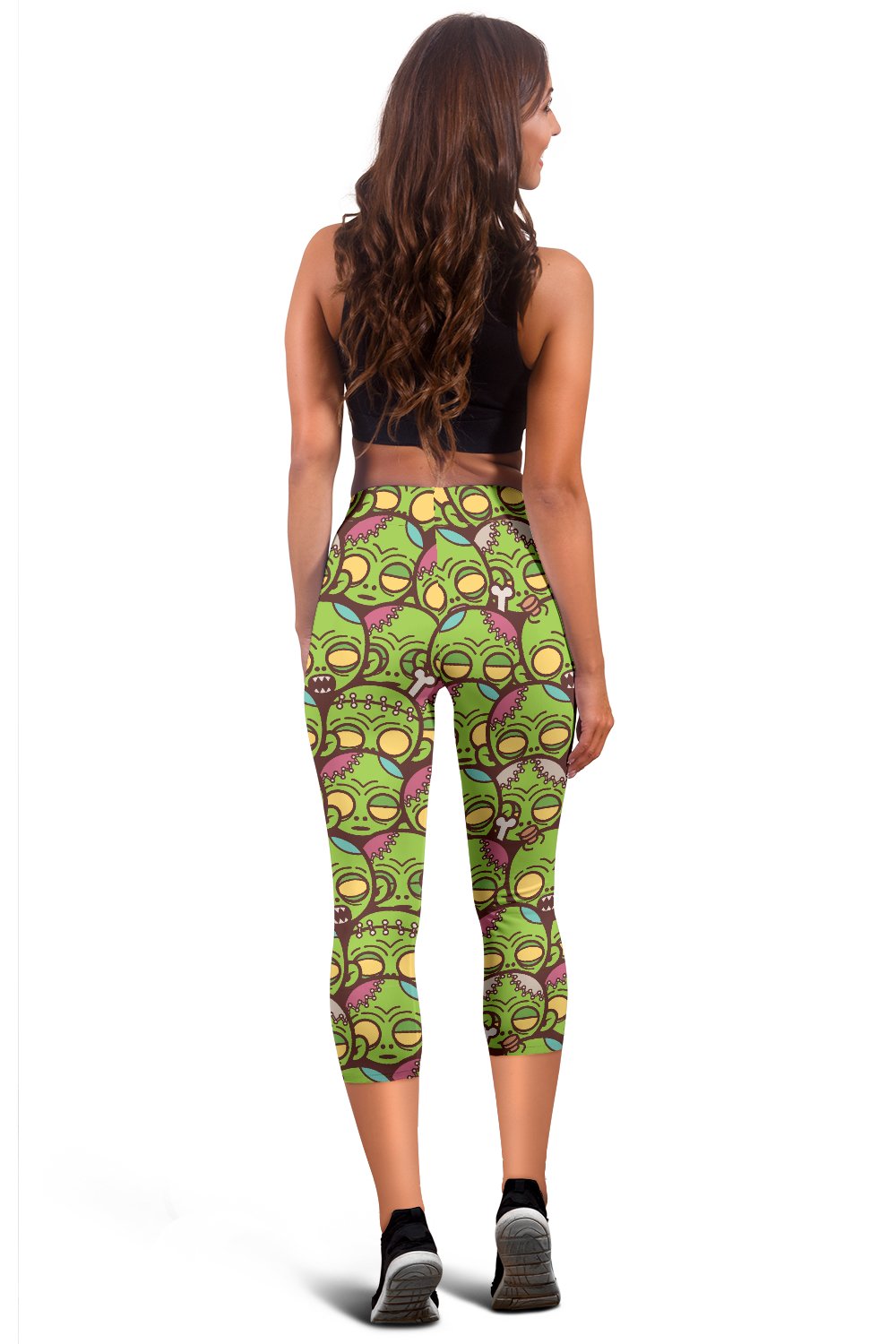 Zombie Head Design Pattern Print Women Capris