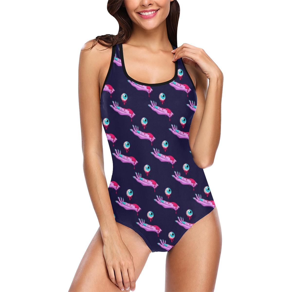 Zombie Pink Hand Design Pattern Print One Piece Swimsuit-JTAMIGO.COM