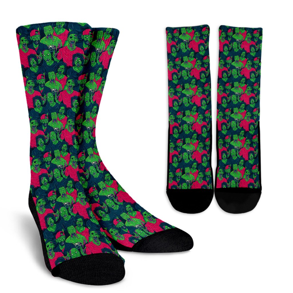 Zombie Themed Design Pattern Print Crew Socks