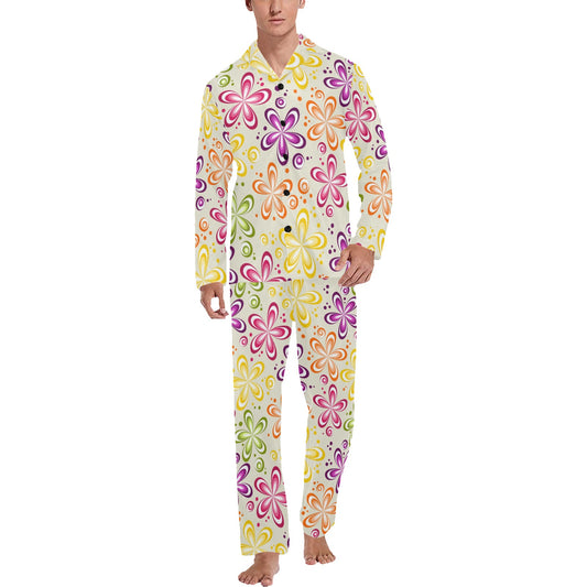 Flower Power Colorful Design Print Men's Long Pajama Set