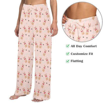 Chihuahua Pattern Print Design 04 Women's Wide Leg Lounge Pants