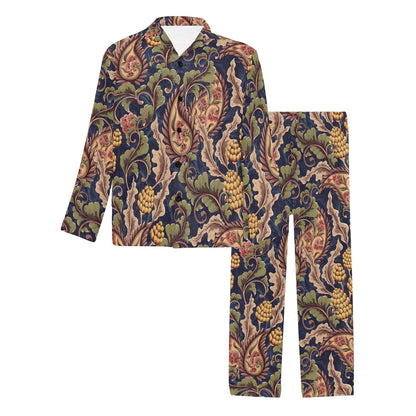 Floral Vintage Classic Print Men's Long Pajama Set