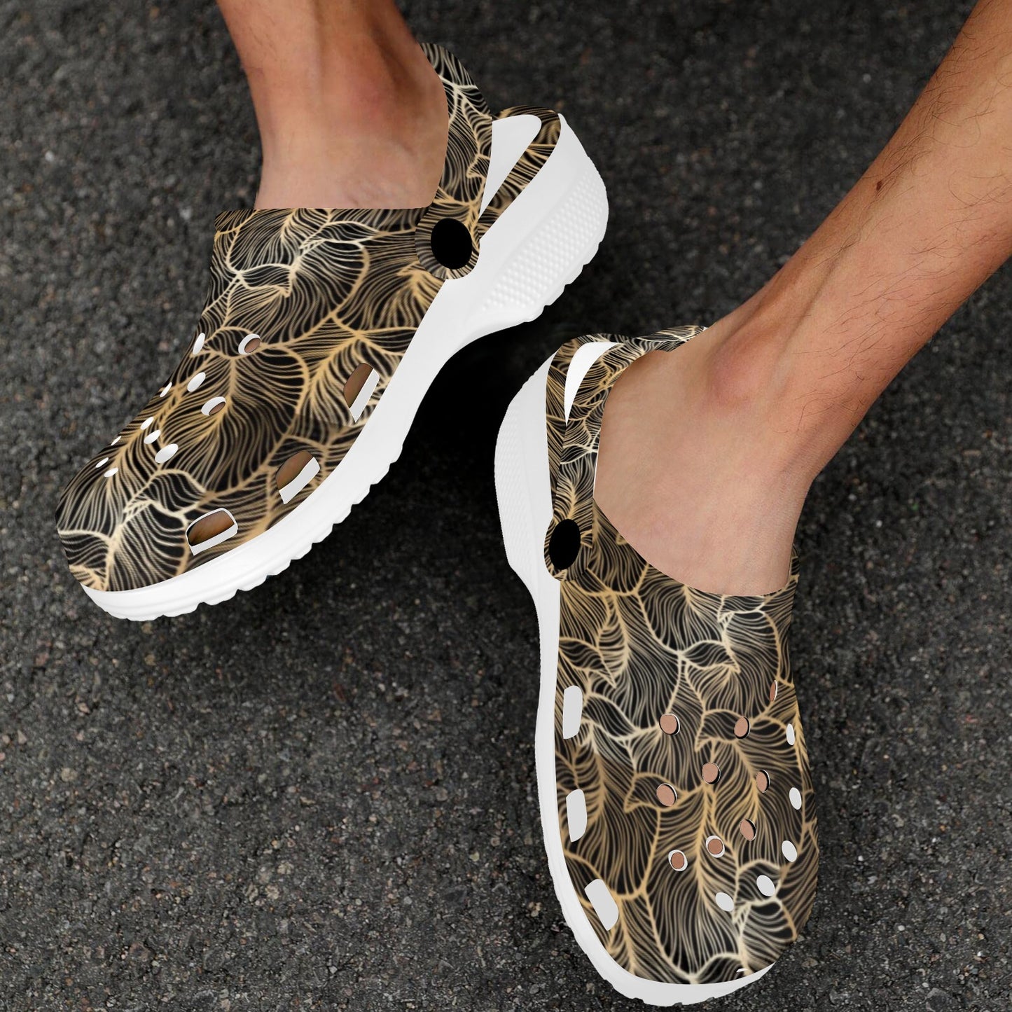 Elegant Gold leaf Print Unisex Clogs Shoes