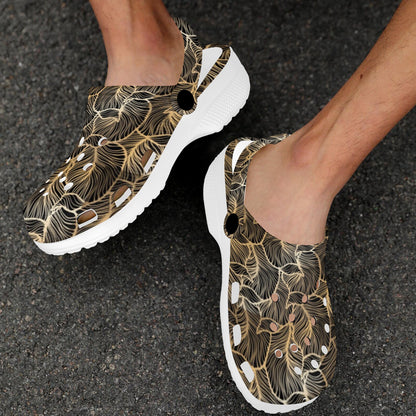 Elegant Gold leaf Print Unisex Clogs Shoes