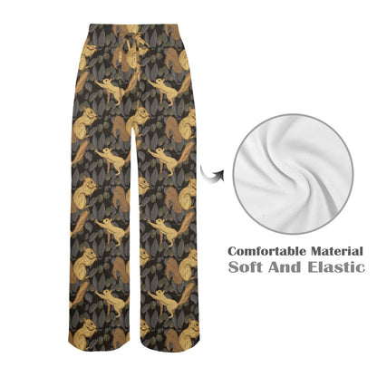 Squirrel Print Design LKS309 Women's Wide Leg Lounge Pants