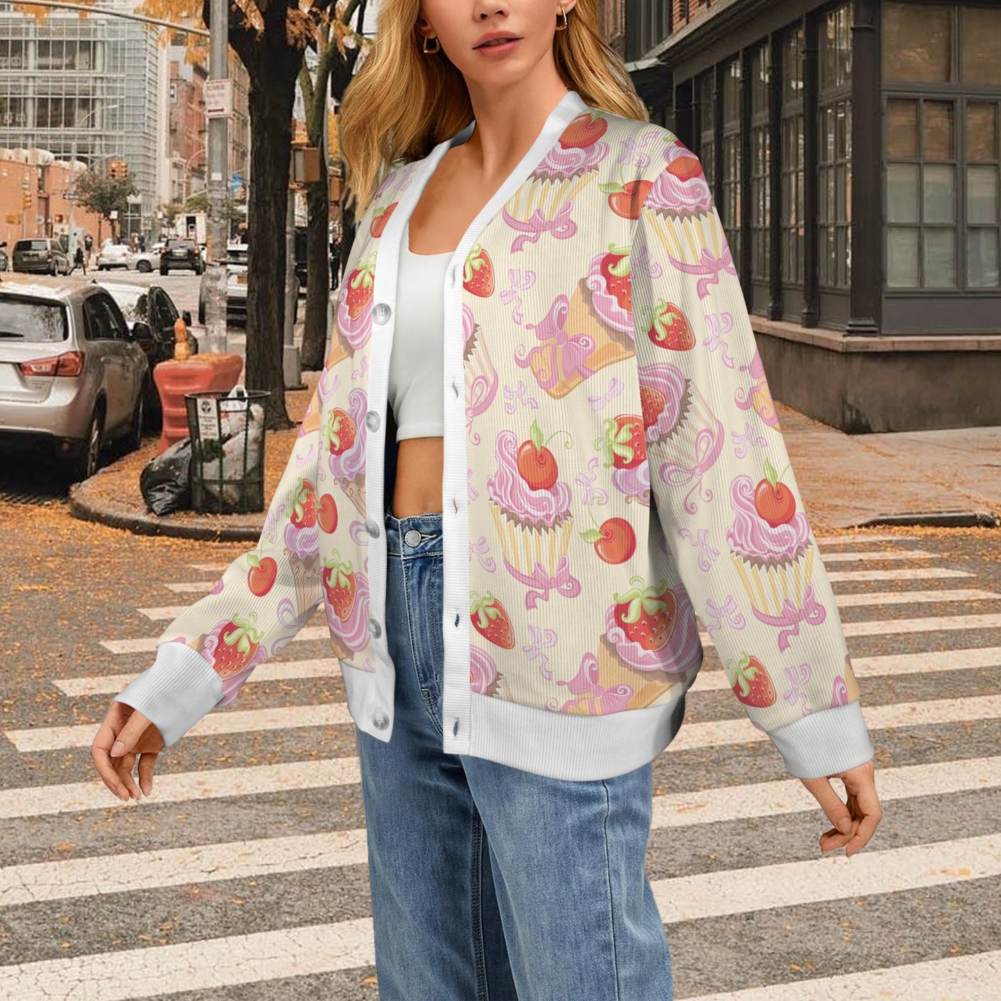 Strawberry Pink CupCake Women's Cardigan