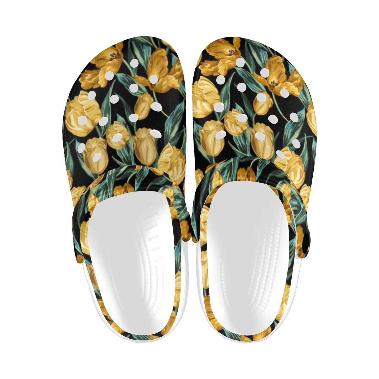 Elegant Yellow Tulip Print Unisex Clogs Shoes