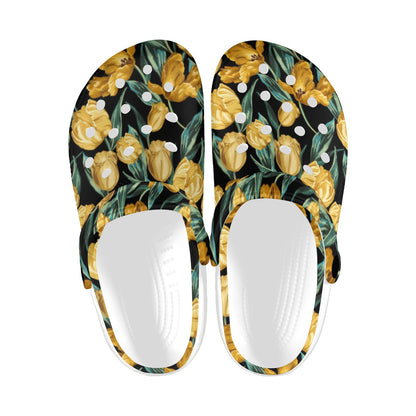Elegant Yellow Tulip Print Unisex Clogs Shoes