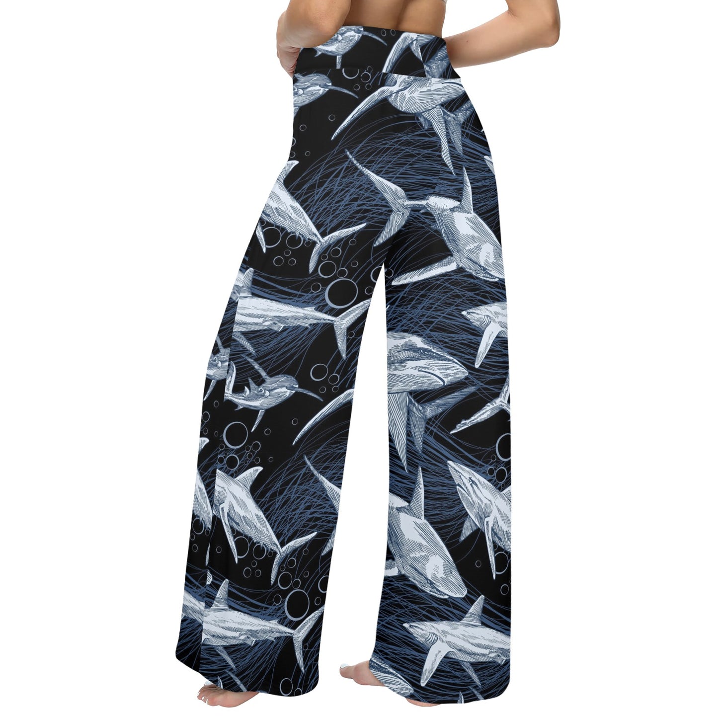 Shark Print Pattern Women's Wide Leg Lounge Pants
