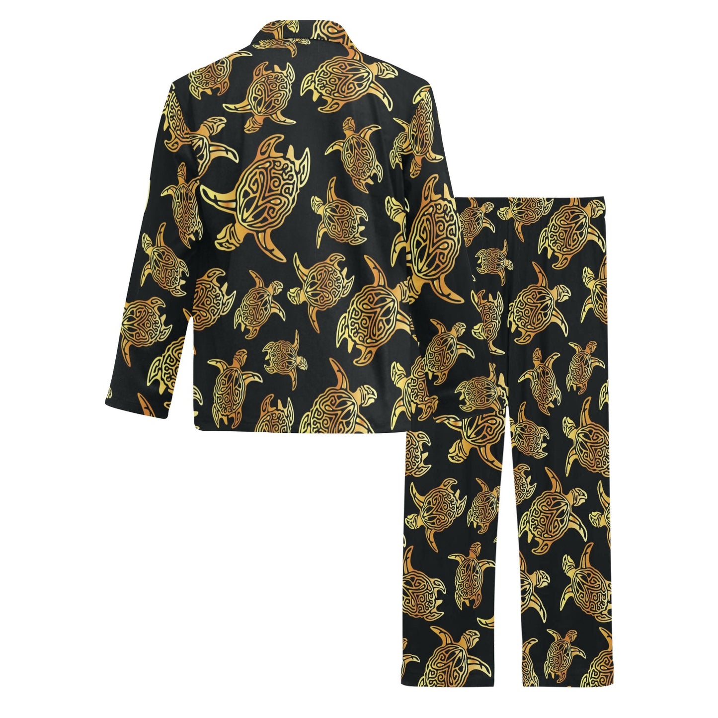 Gold Tribal Turtle Polynesian Themed Men's Long Pajama Set