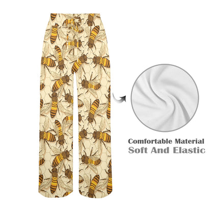 Bee Pattern Print Design BEE05 Women's Wide Leg Lounge Pants