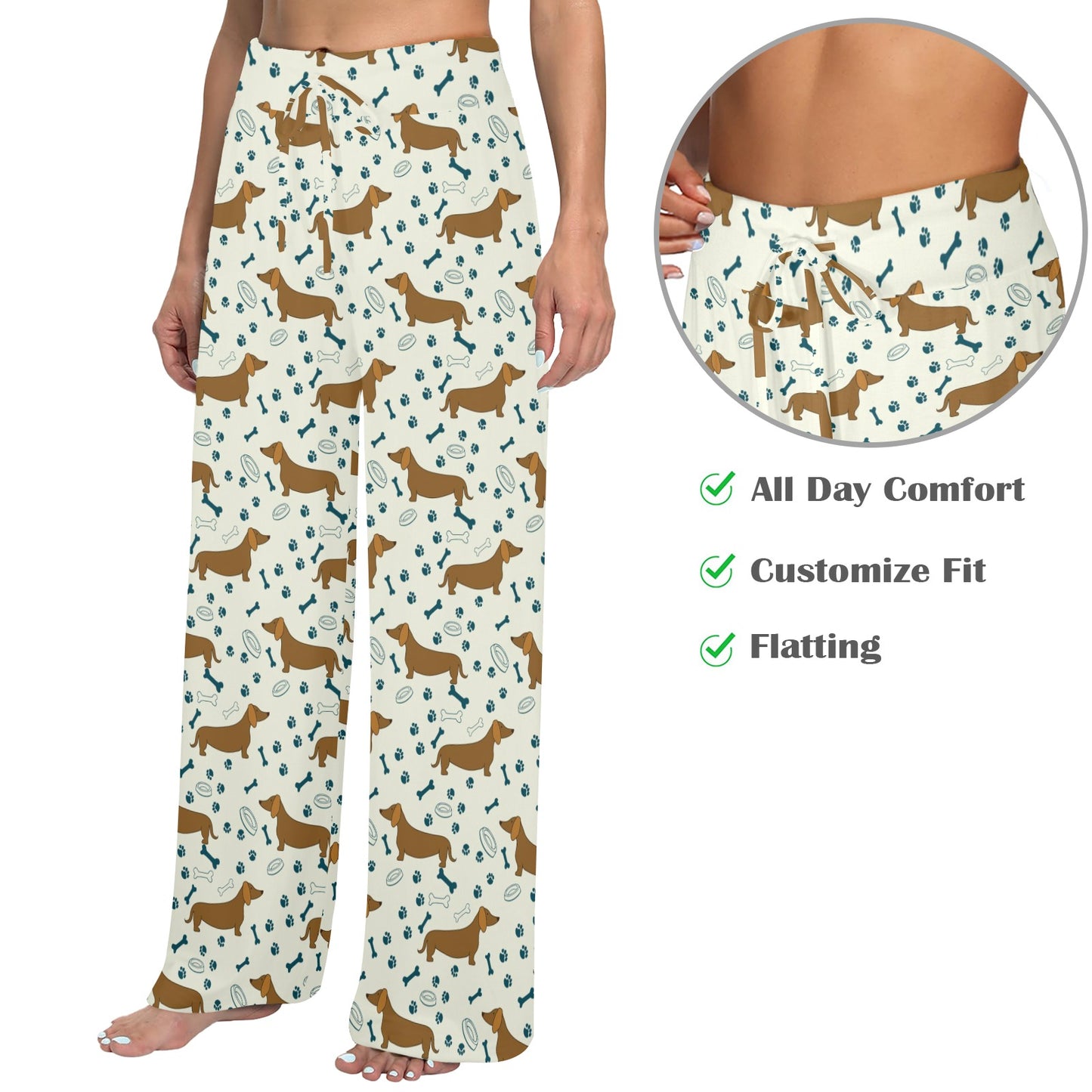 Dachshund Pattern Print Design 01 Women's Wide Leg Lounge Pants