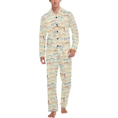 Salmon Fish Print Design LKS302 Men's Long Pajama Set