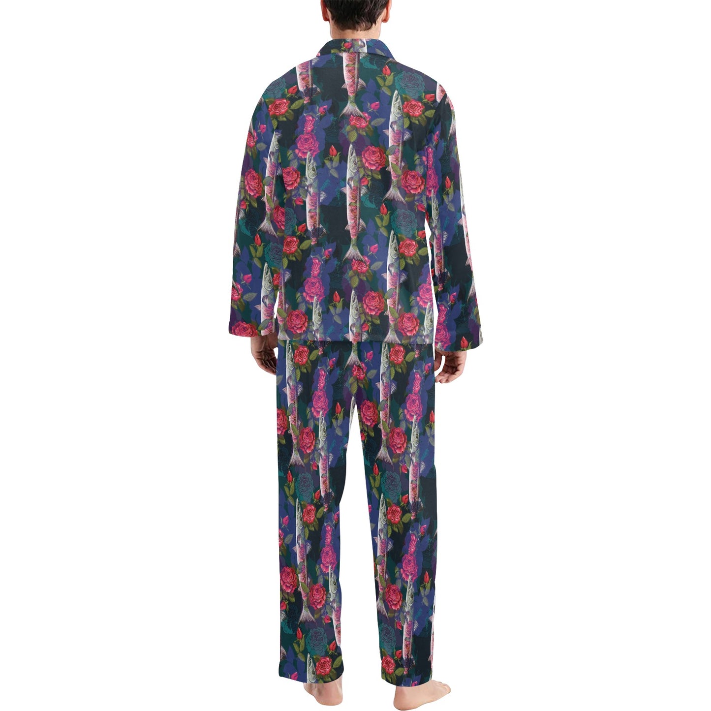 Barracuda with Folwer Pattern Print Design 01 Men's Long Pajama Set